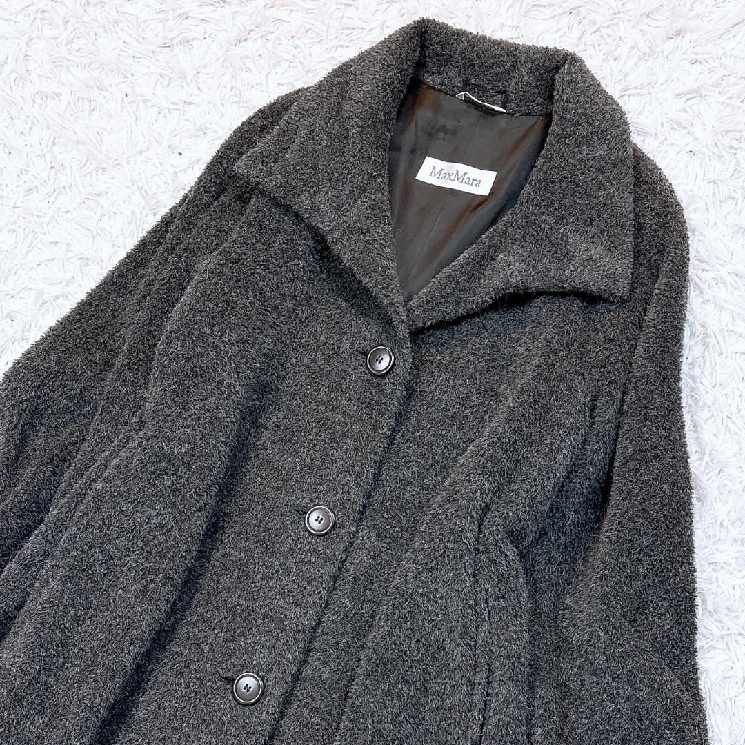 最高級白タグ【極美品】MaxMara アルパカシャギーマキシコート グレー 42