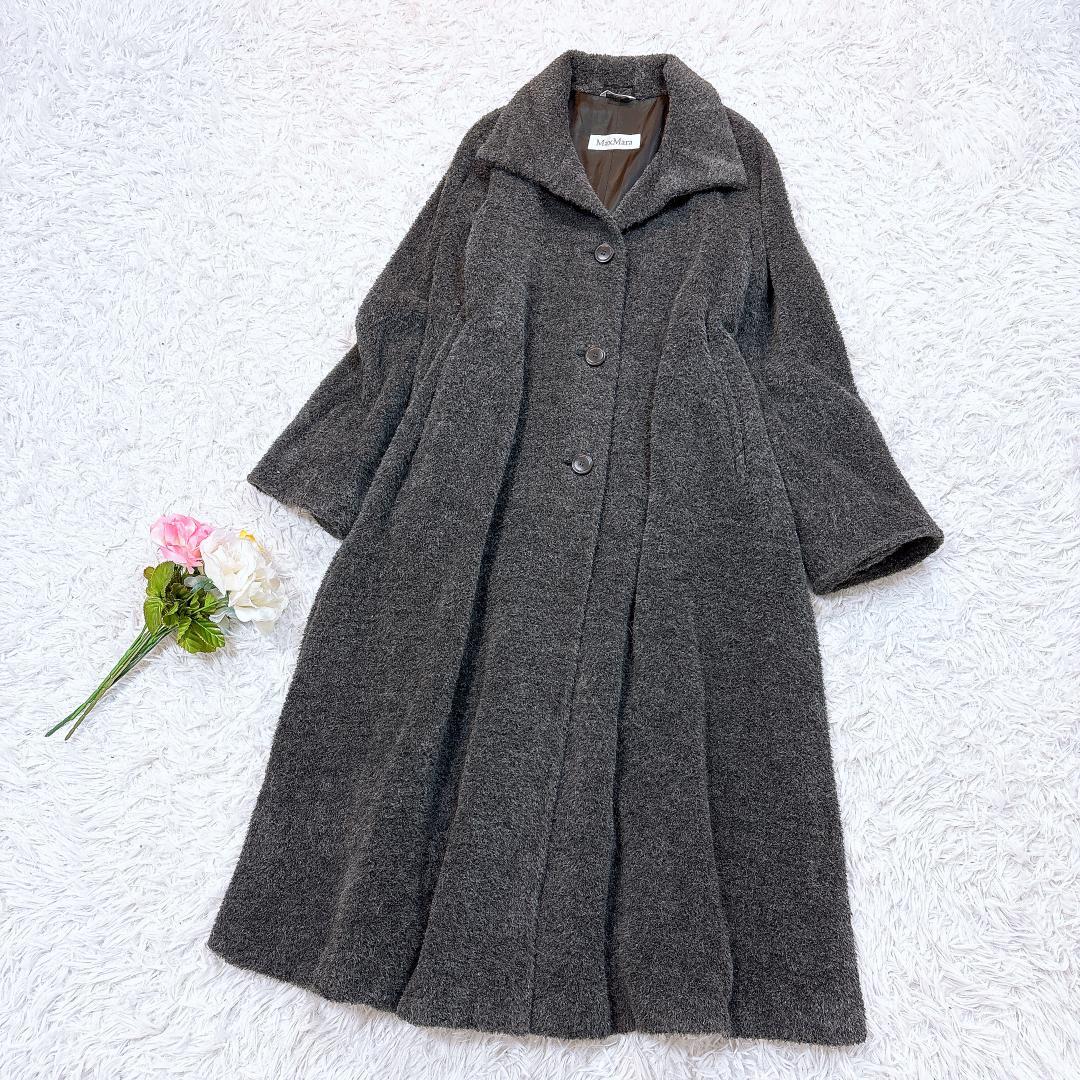 最高級白タグ【極美品】MaxMara アルパカシャギーマキシコート グレー 42