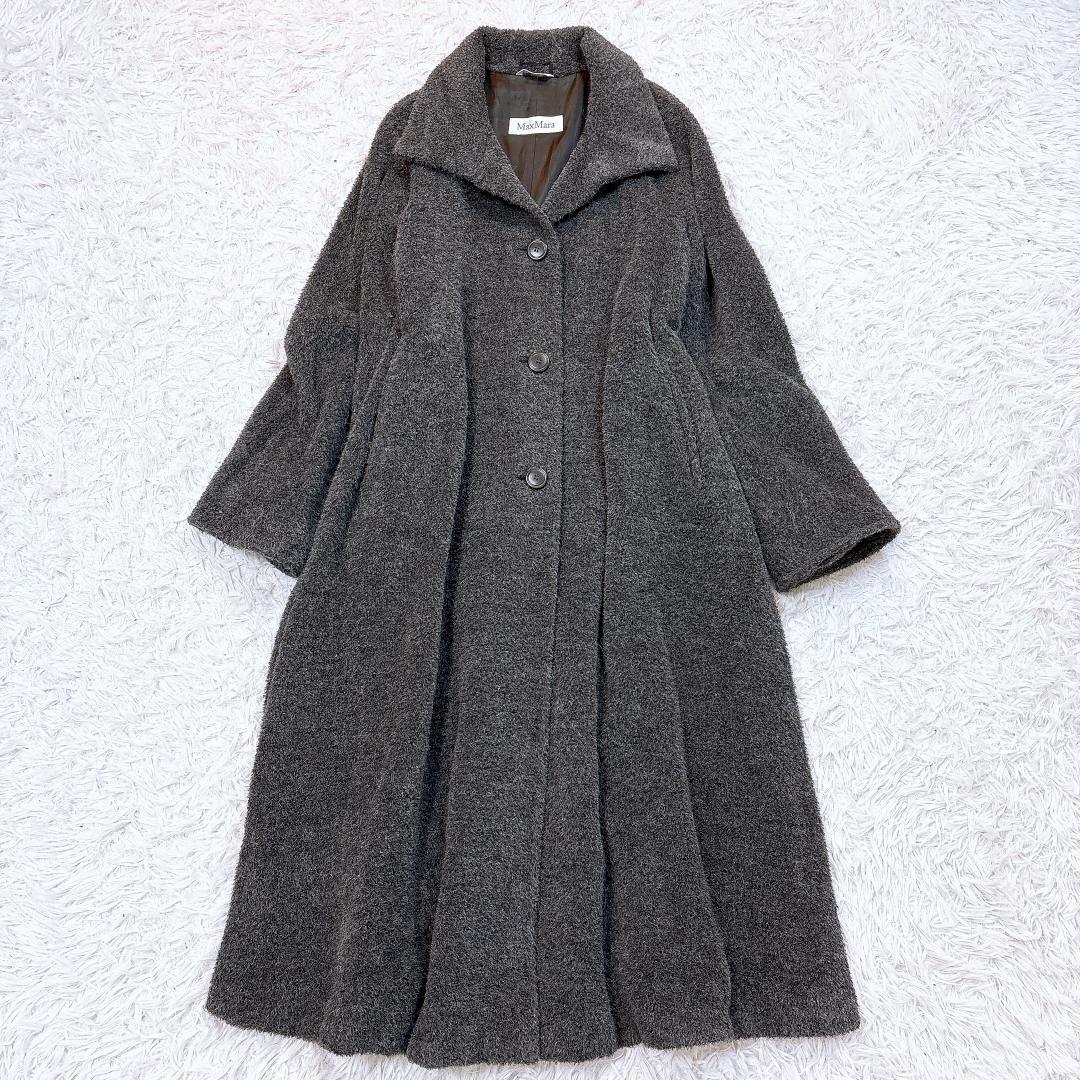 最高級白タグ【極美品】MaxMara アルパカシャギーマキシコート グレー 42