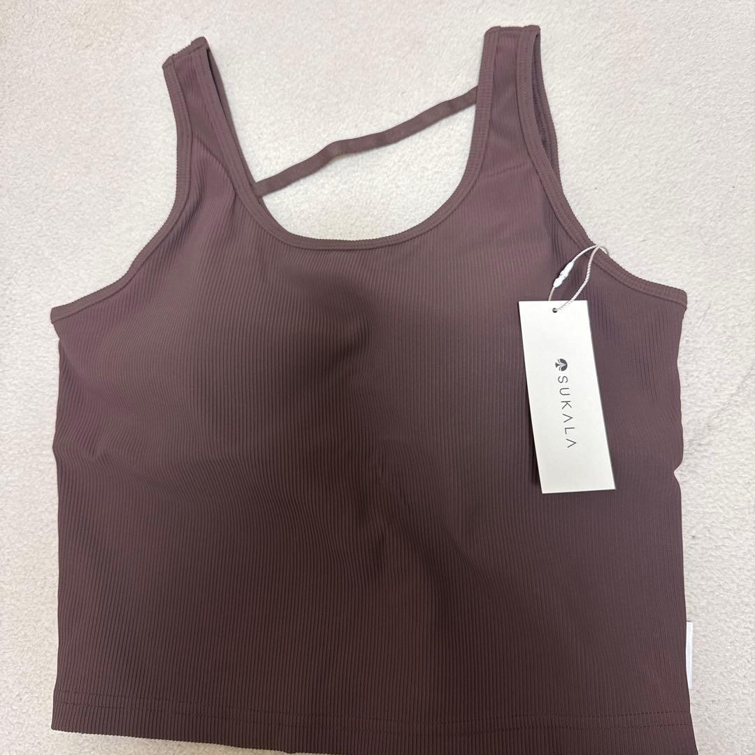 ブラウンリブ編みハイウエストヨガウェアセット