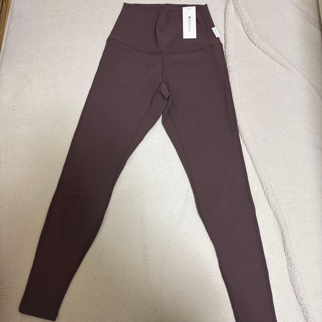 ブラウンリブ編みハイウエストヨガウェアセット