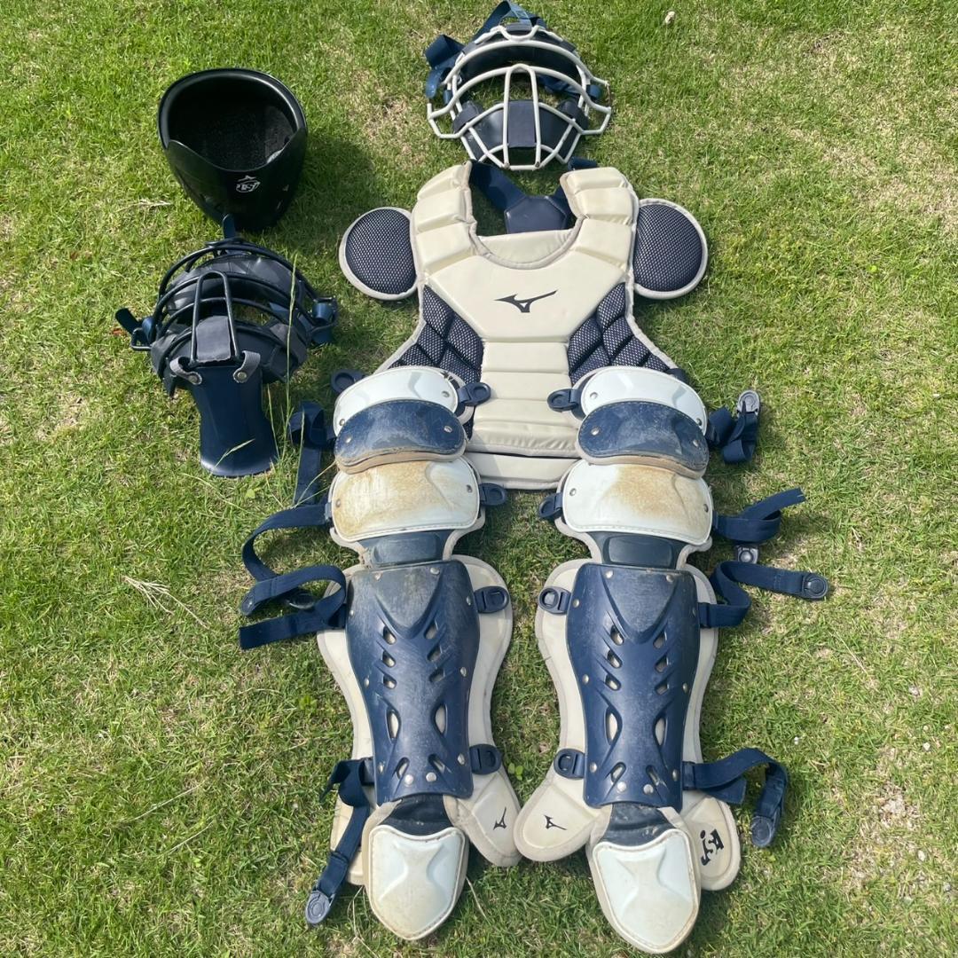 【美品】【中古】Mizuno Jr ジュニア用キャッチャー防具セット　面スペア付