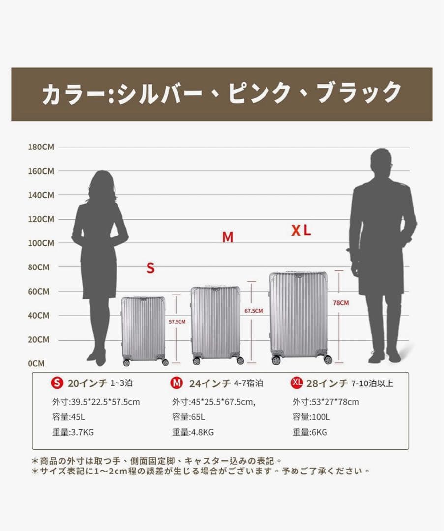 Yuweijie スーツケース アルミフレーム キャリー ケース　Mサイズ