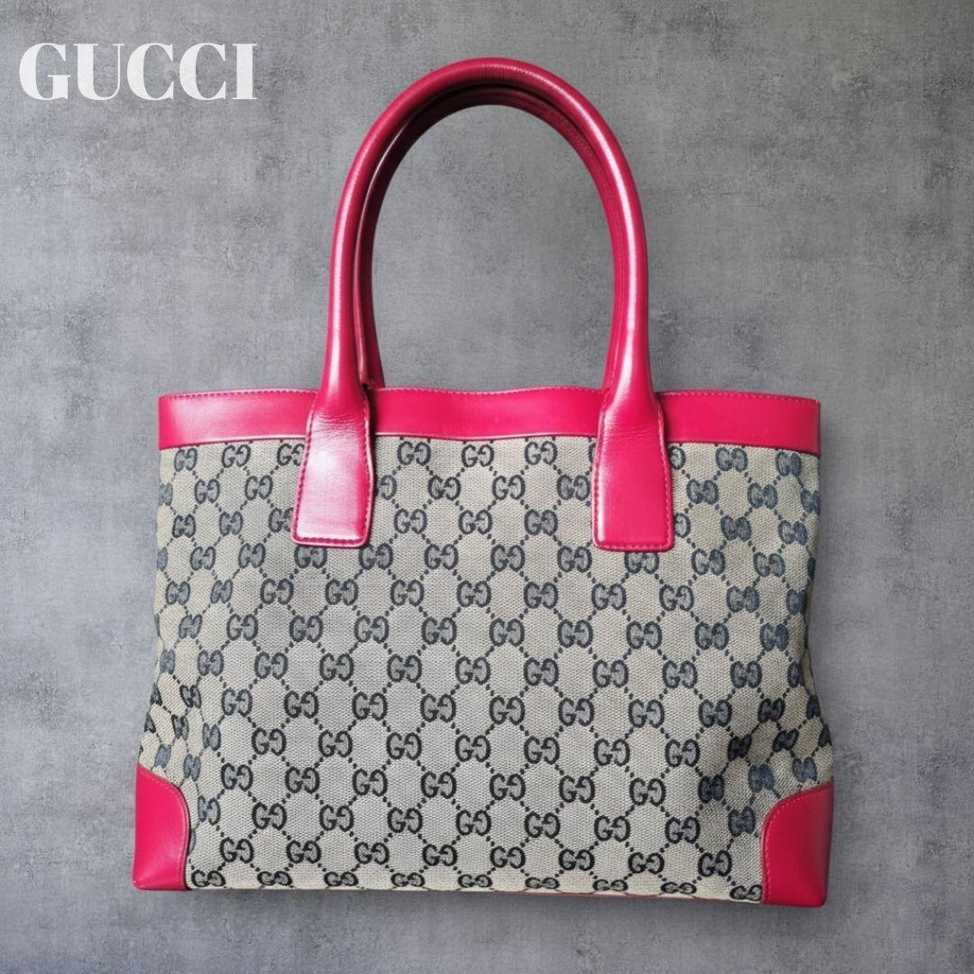 【美品】GUCCI グッチ GGキャンバス レザー トートバッグ レッド 赤