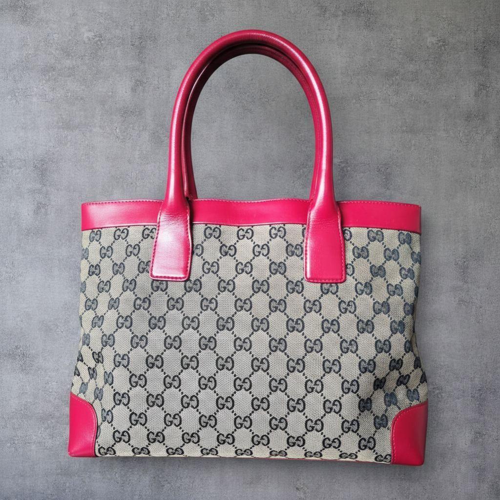 【美品】GUCCI グッチ GGキャンバス レザー トートバッグ レッド 赤