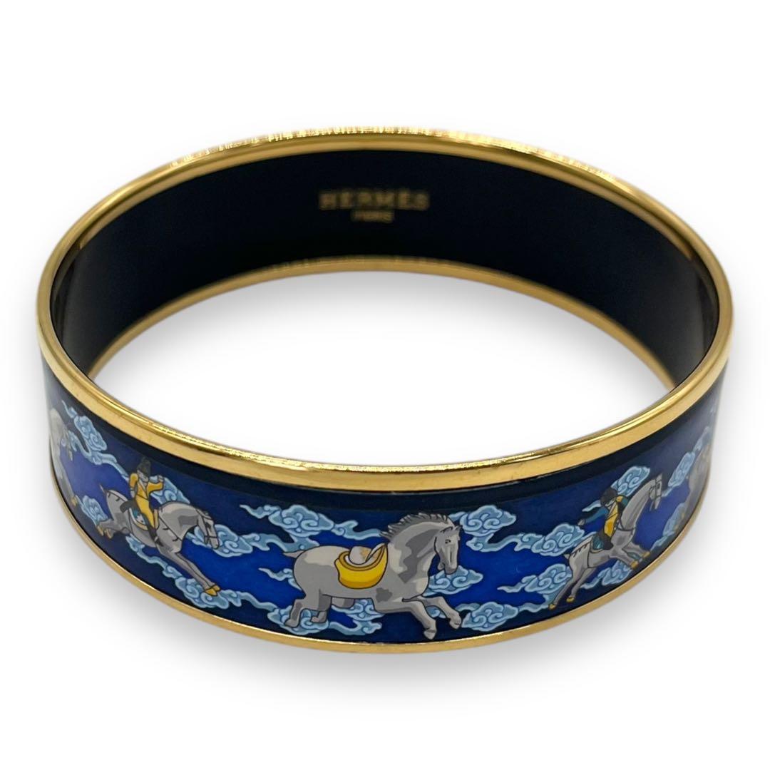 極美品■HERMES ブレスレット バングル エマイユGM ネイビー 七宝