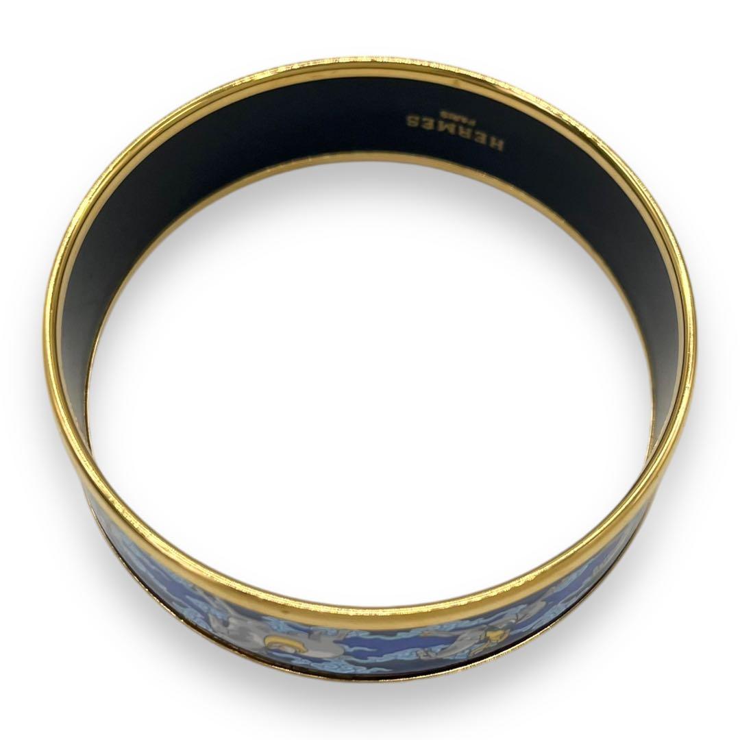極美品■HERMES ブレスレット バングル エマイユGM ネイビー 七宝