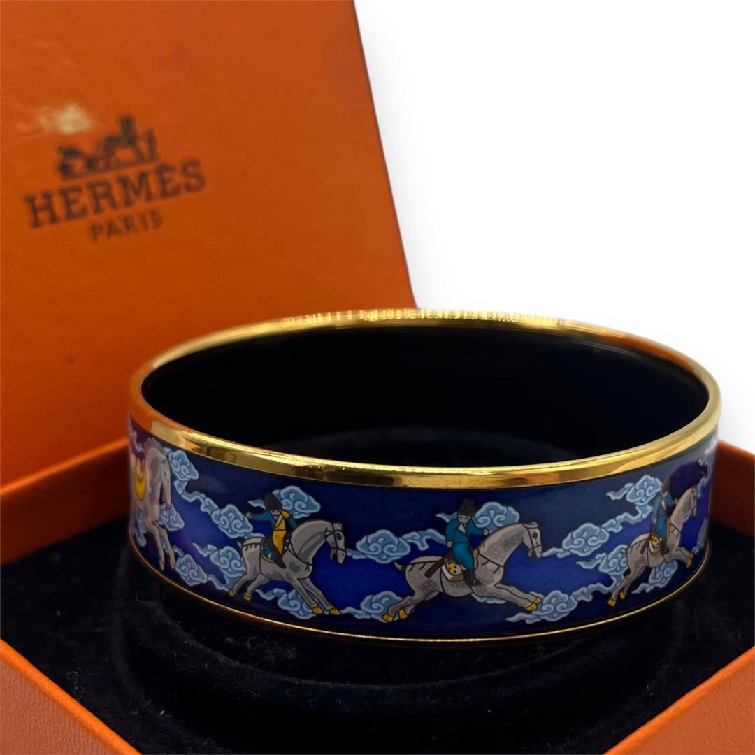 極美品■HERMES ブレスレット バングル エマイユGM ネイビー 七宝