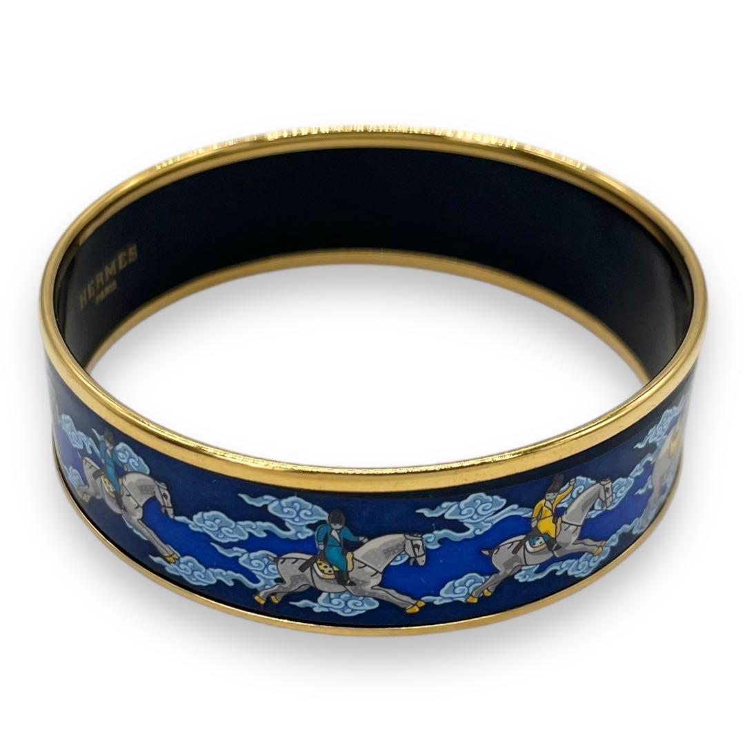 極美品■HERMES ブレスレット バングル エマイユGM ネイビー 七宝