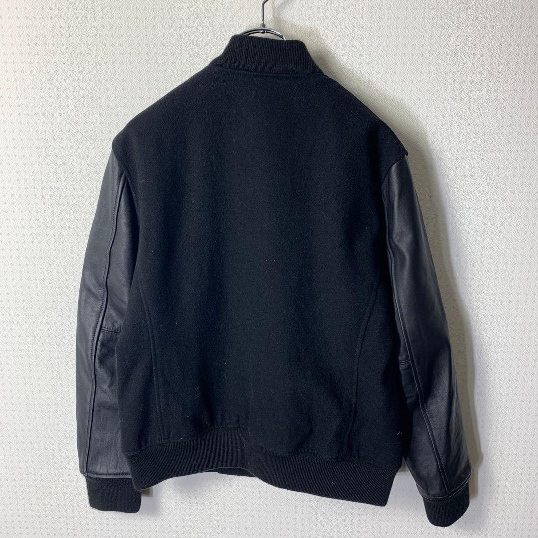 モンキータイム 袖レザースタジャン ブラック ウール スナップボタン ブルゾン