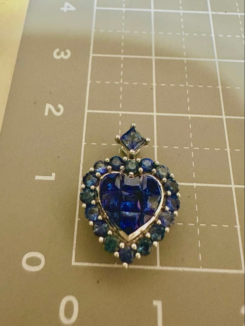 GSTV k18サファイアミステリーセッティングハートペンダントトップ新品未使用