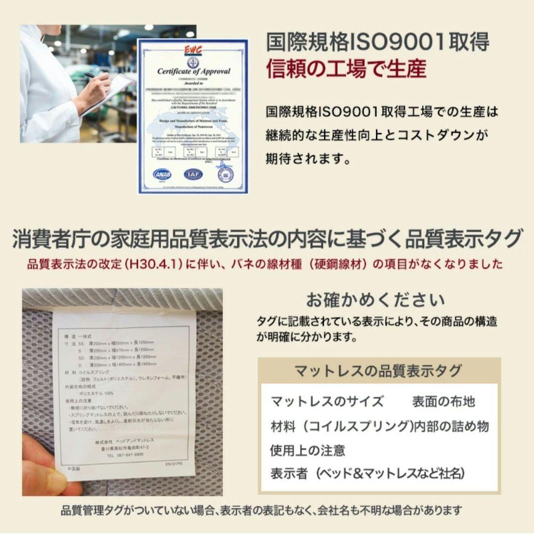 ポケットコイルマットレス (セミダブル) 線径2.3m 厚さ20cm グレー