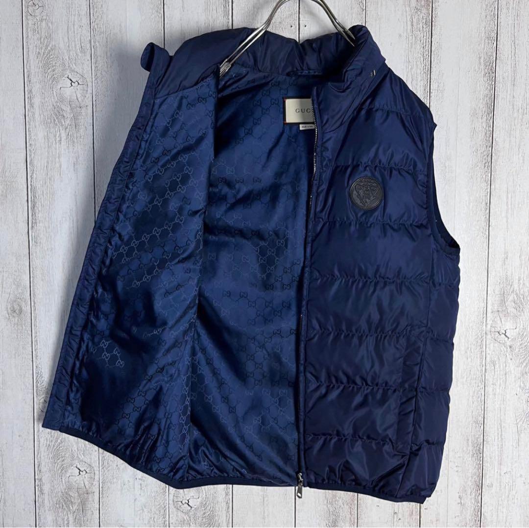 グッチ GUCCI☆ワッペンロゴ入りダウンベスト 裏地GG柄 総柄 美品