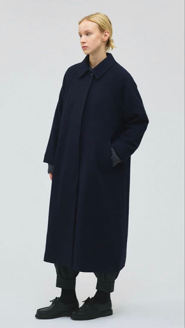 ウール混バルマカーンコート　ロングコート　ミズイロインド