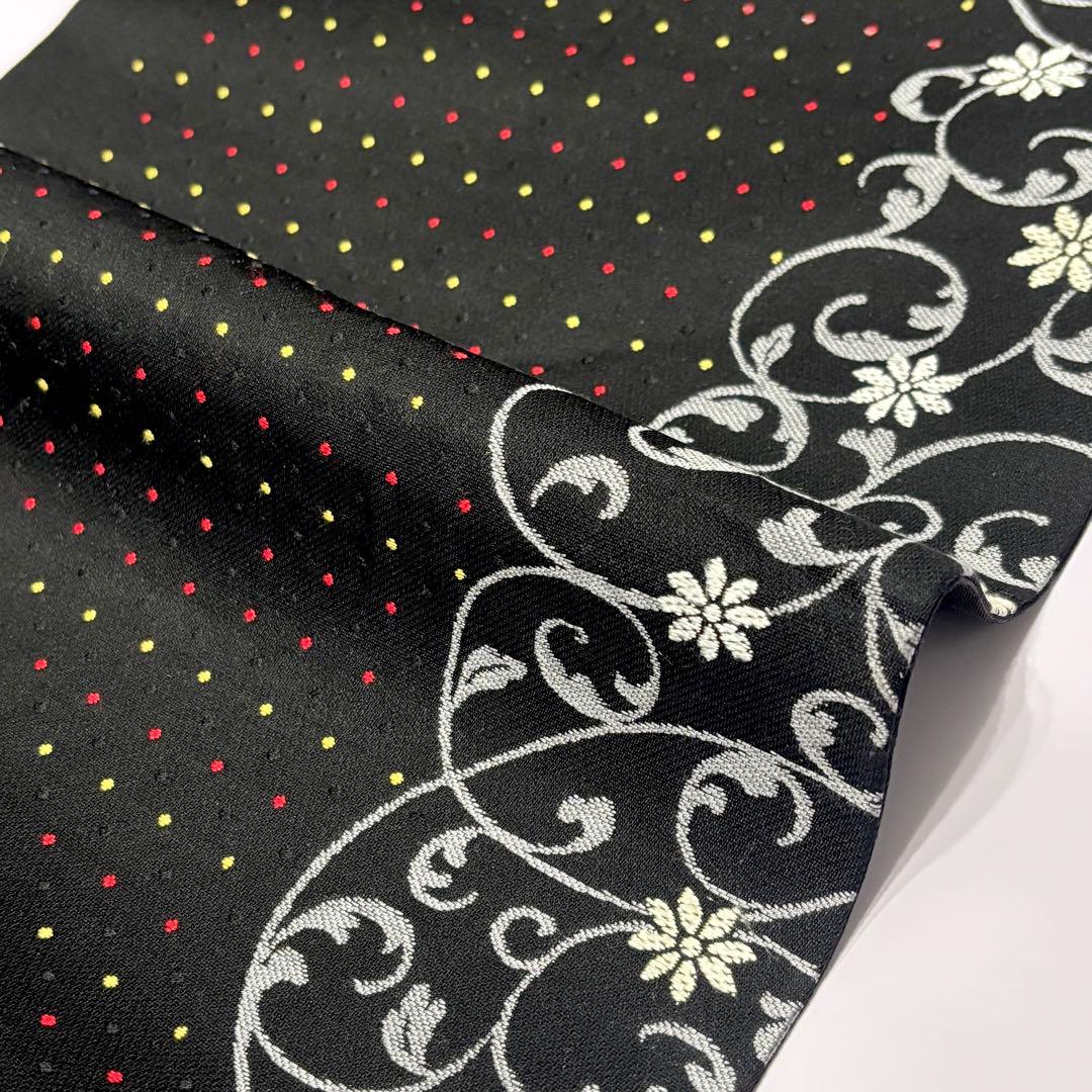 ぺ*ん様 名古屋帯 西陣織 黒 唐織 正絹 花唐草 ドット so259