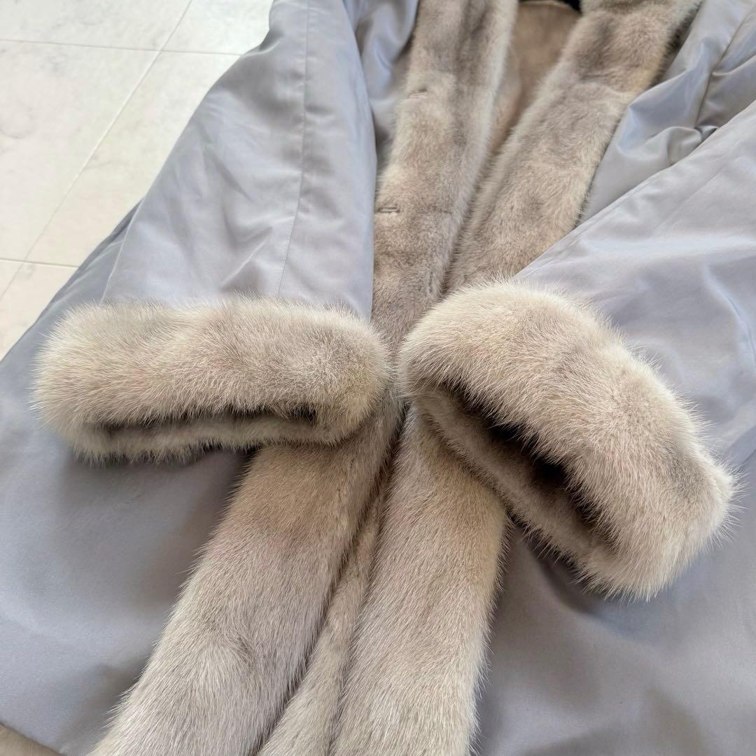 希少 サファイアミンク リバーシブル リアルファーコート ショールカラー 毛皮