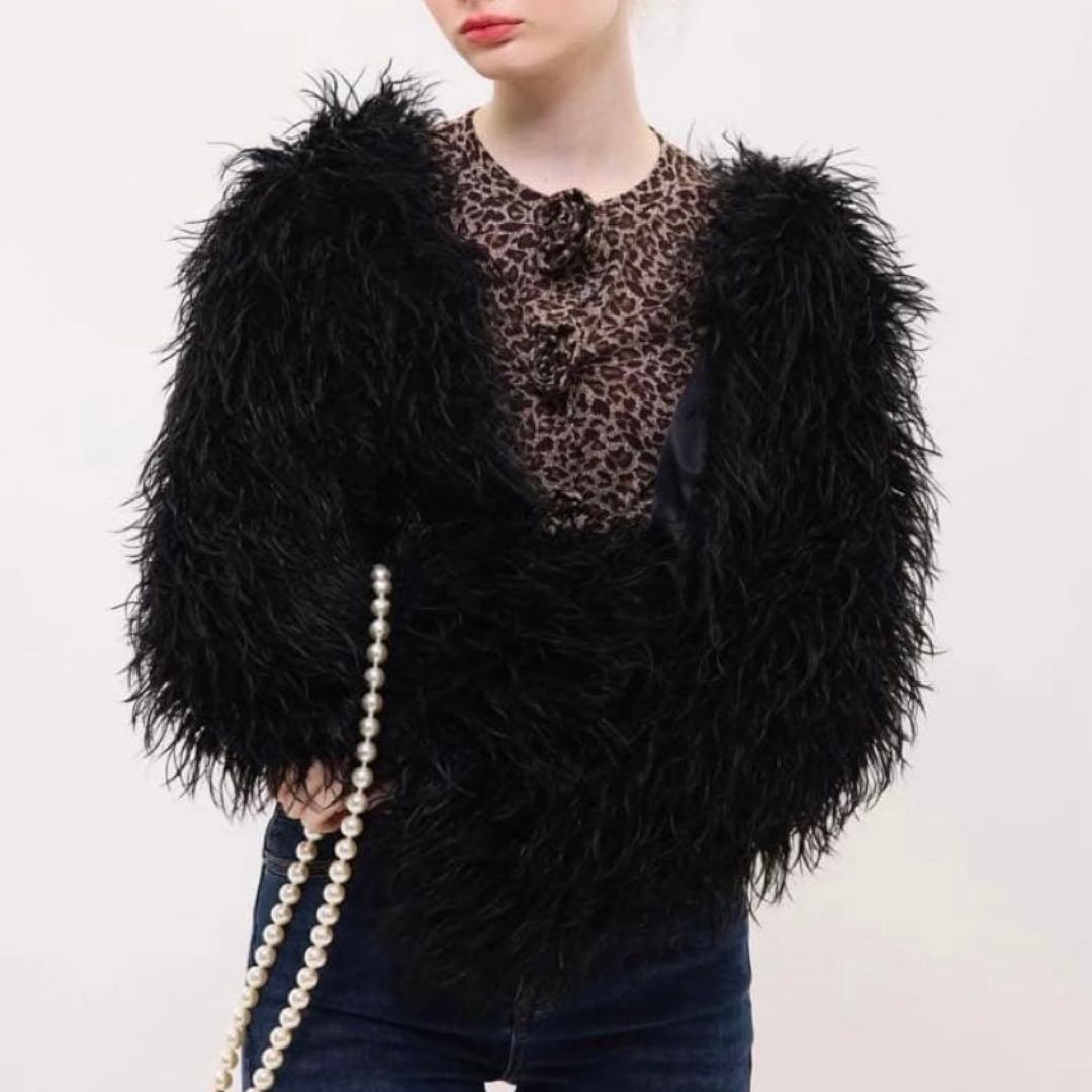 ジャケット・アウター Treat Urself Fluffy fur jacket black