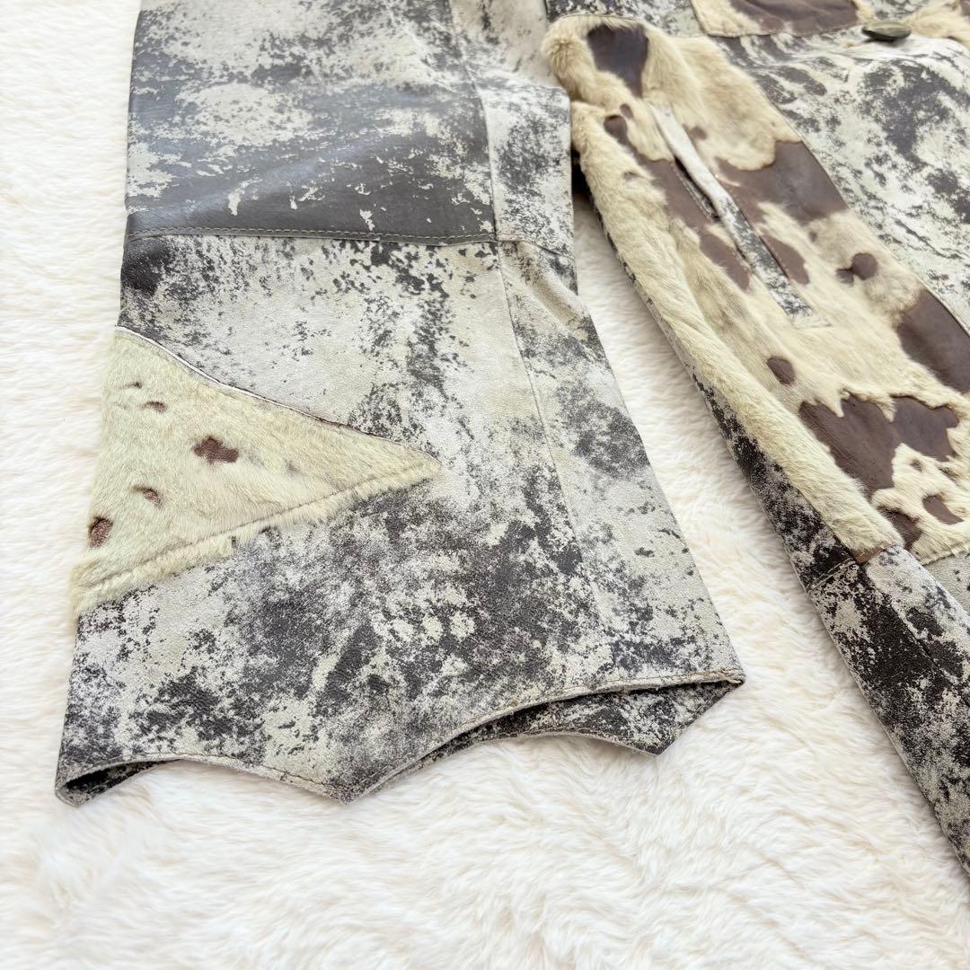 ENAGA パッチワークレザーロングコート　2XL ギザギザカット　派手　香港製