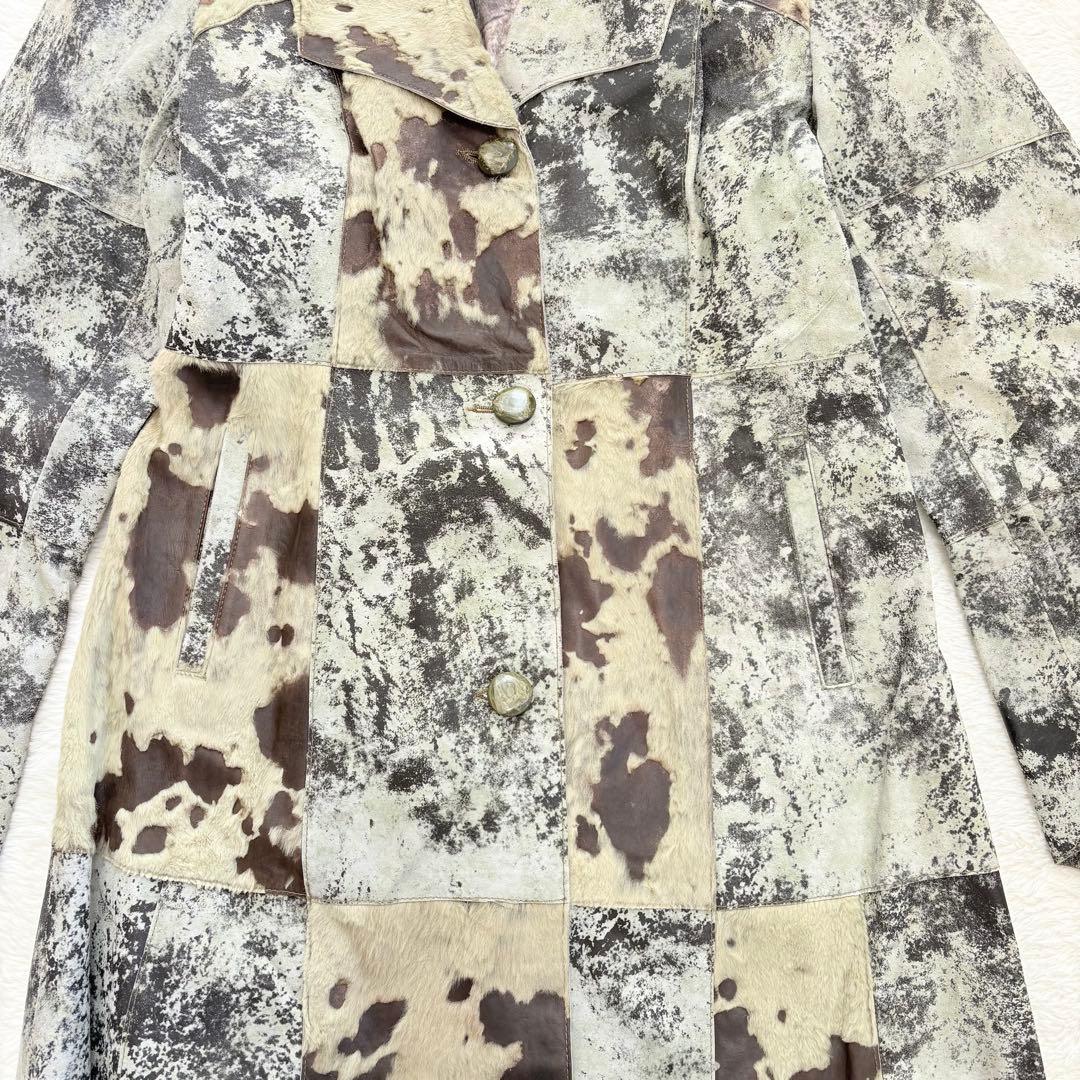 ENAGA パッチワークレザーロングコート　2XL ギザギザカット　派手　香港製