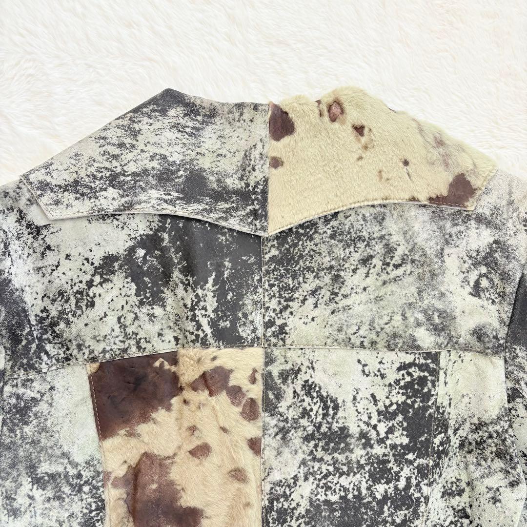 ENAGA パッチワークレザーロングコート　2XL ギザギザカット　派手　香港製