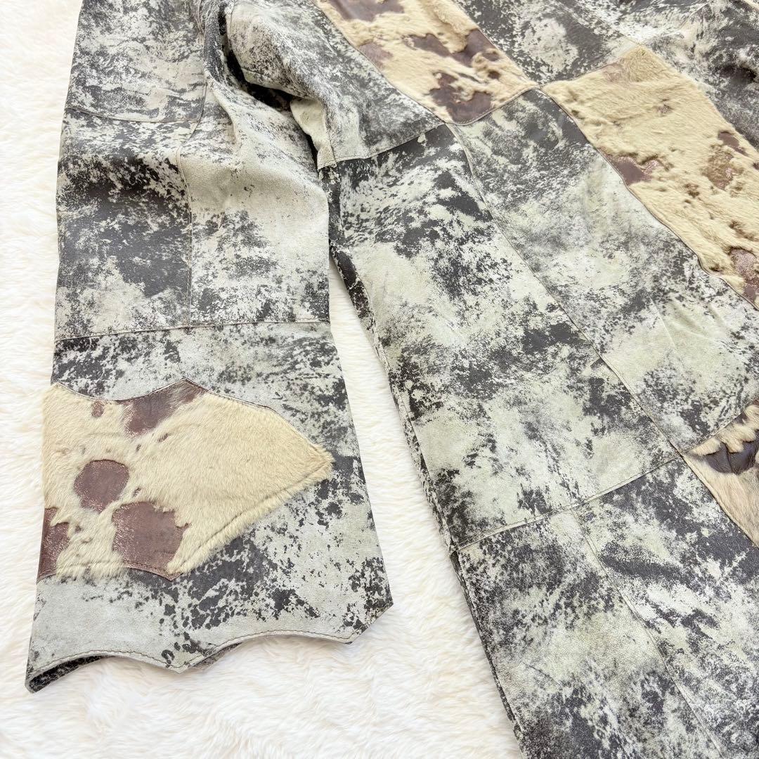 ENAGA パッチワークレザーロングコート　2XL ギザギザカット　派手　香港製