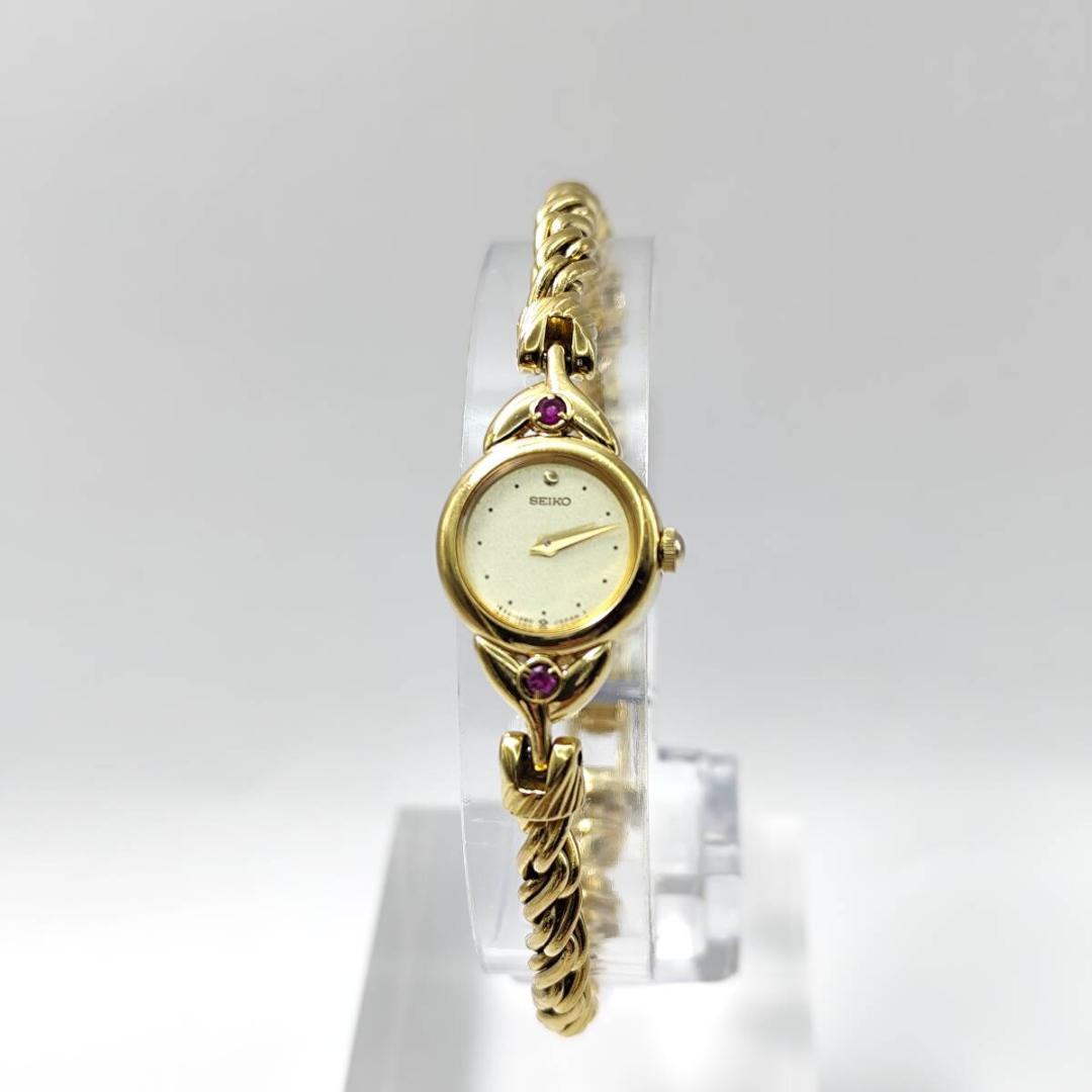 稼働 希少 極美品 SEIKO ゴールド ルビー ブレスレット 腕時計 クォーツ