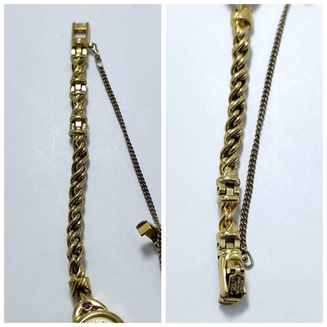 稼働 希少 極美品 SEIKO ゴールド ルビー ブレスレット 腕時計 クォーツ