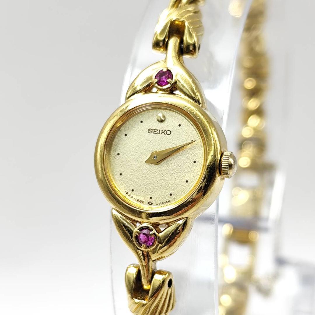 稼働 希少 極美品 SEIKO ゴールド ルビー ブレスレット 腕時計 クォーツ