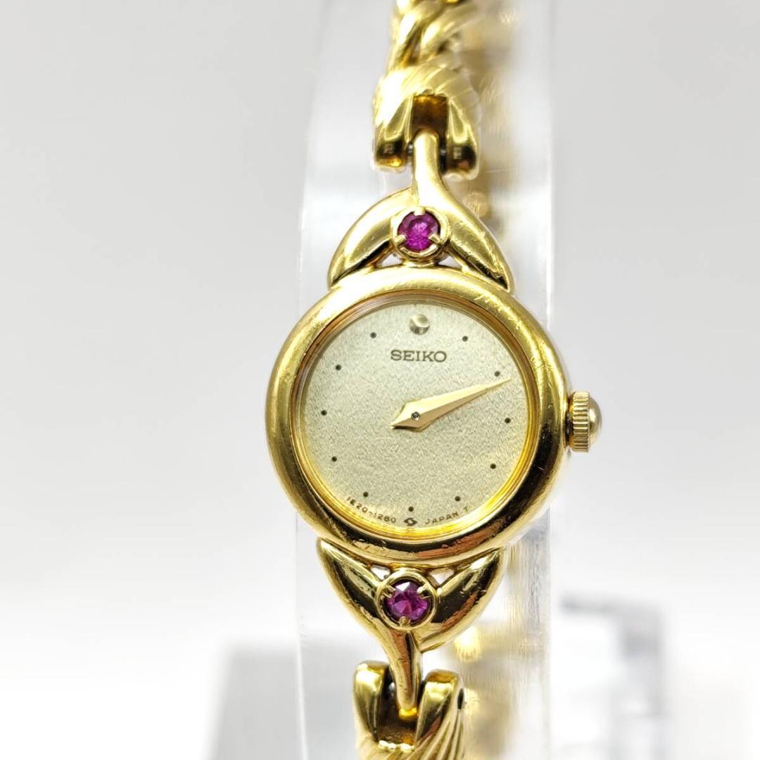 稼働 希少 極美品 SEIKO ゴールド ルビー ブレスレット 腕時計 クォーツ