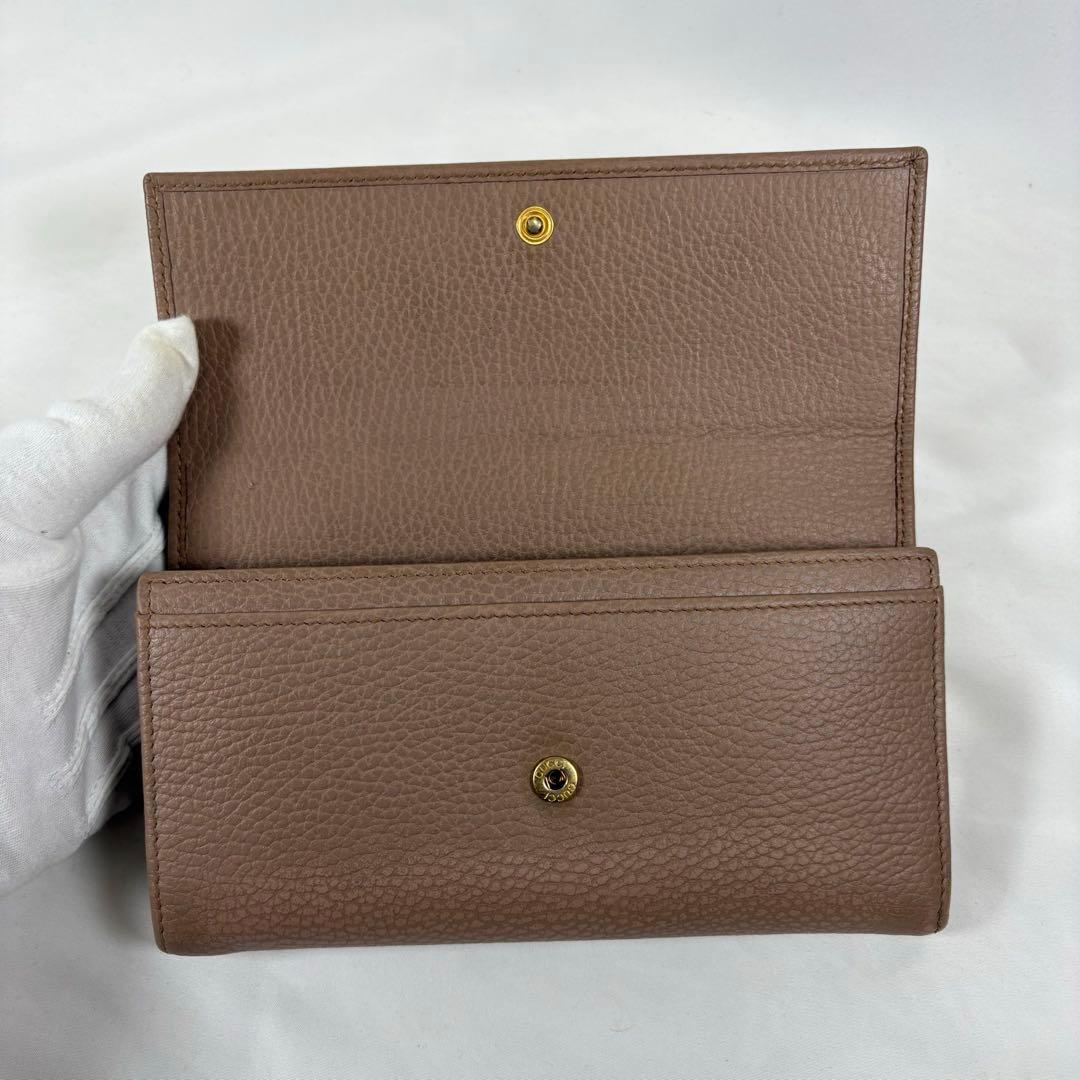 【良品】グッチ 長財布 マーモント フラップ 二つ折り ベージュ 456116