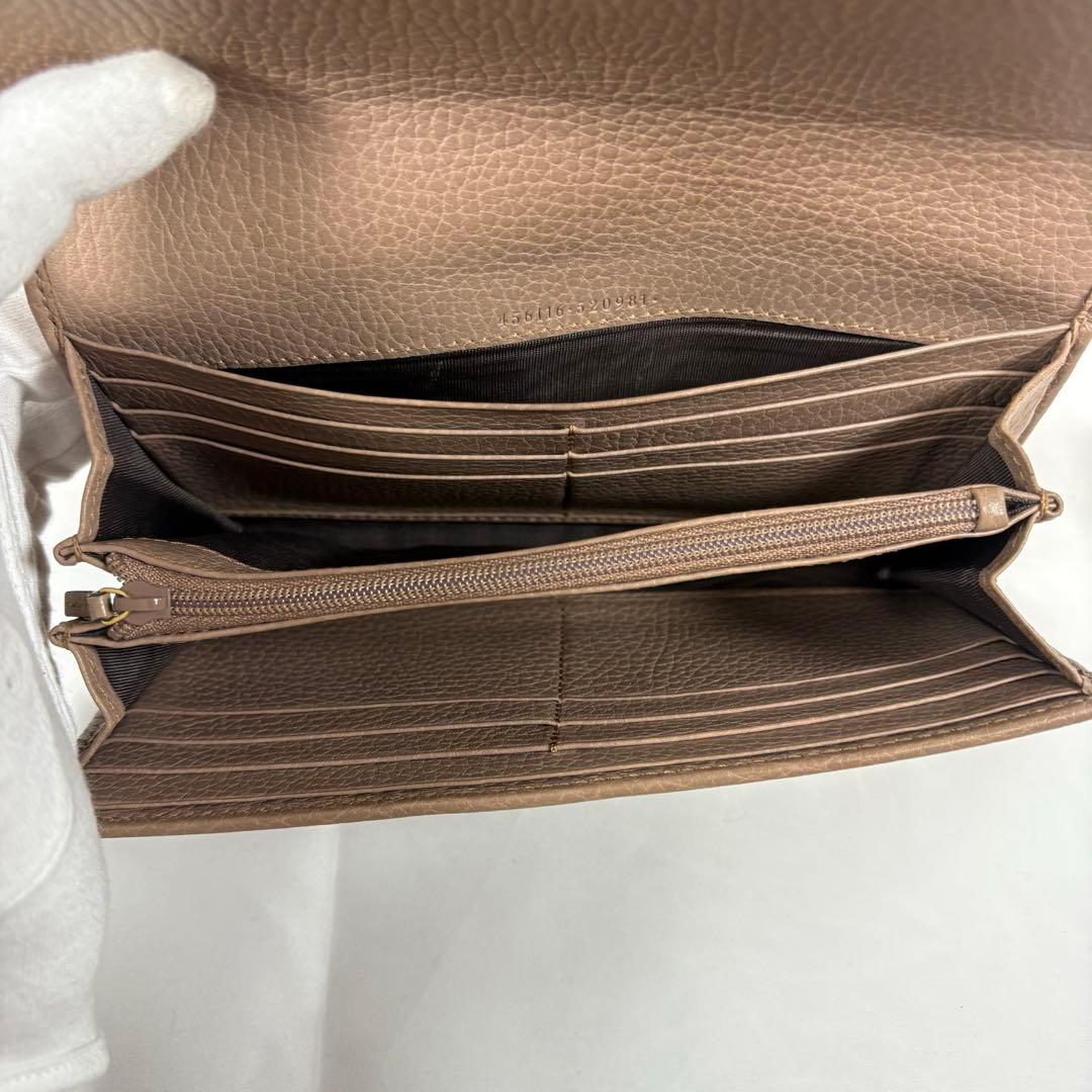 【良品】グッチ 長財布 マーモント フラップ 二つ折り ベージュ 456116