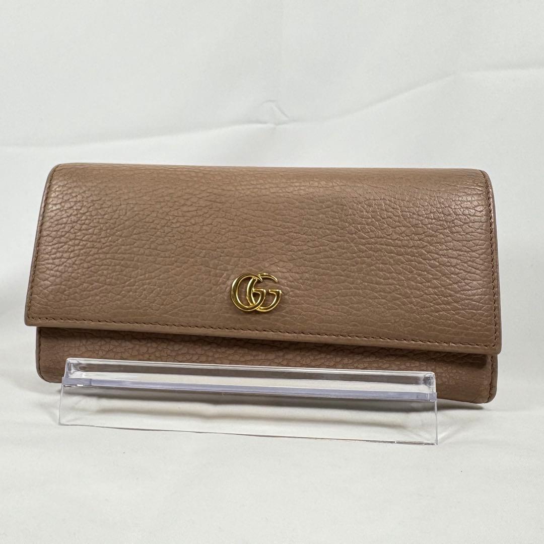 【良品】グッチ 長財布 マーモント フラップ 二つ折り ベージュ 456116