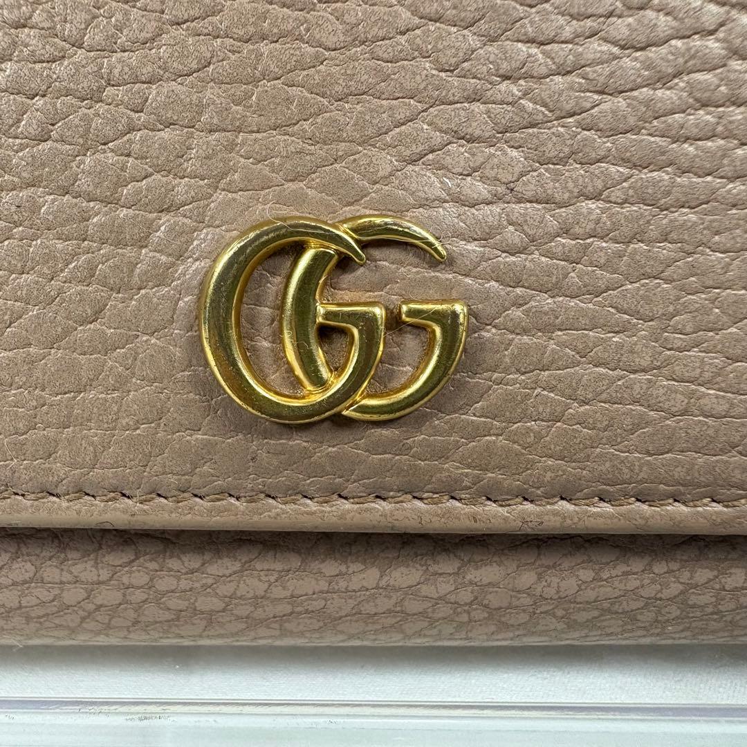 【良品】グッチ 長財布 マーモント フラップ 二つ折り ベージュ 456116