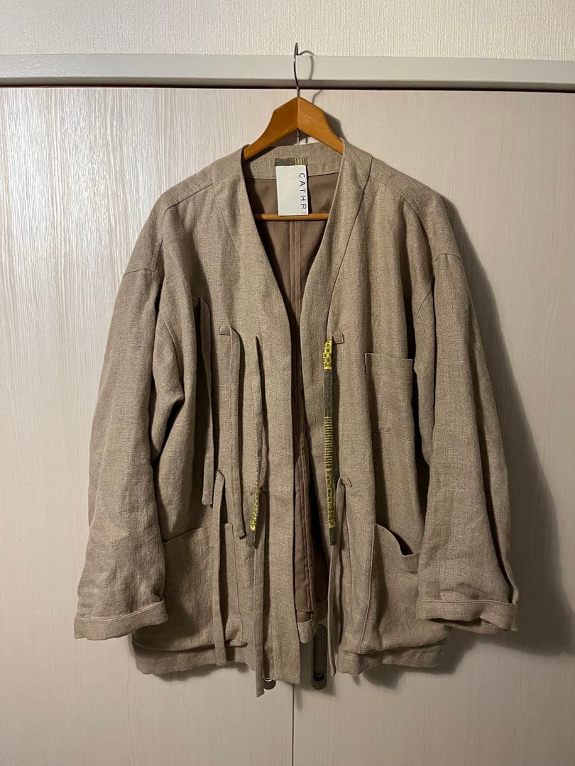 CATHRI ベージュ リネンノーカラージャケット