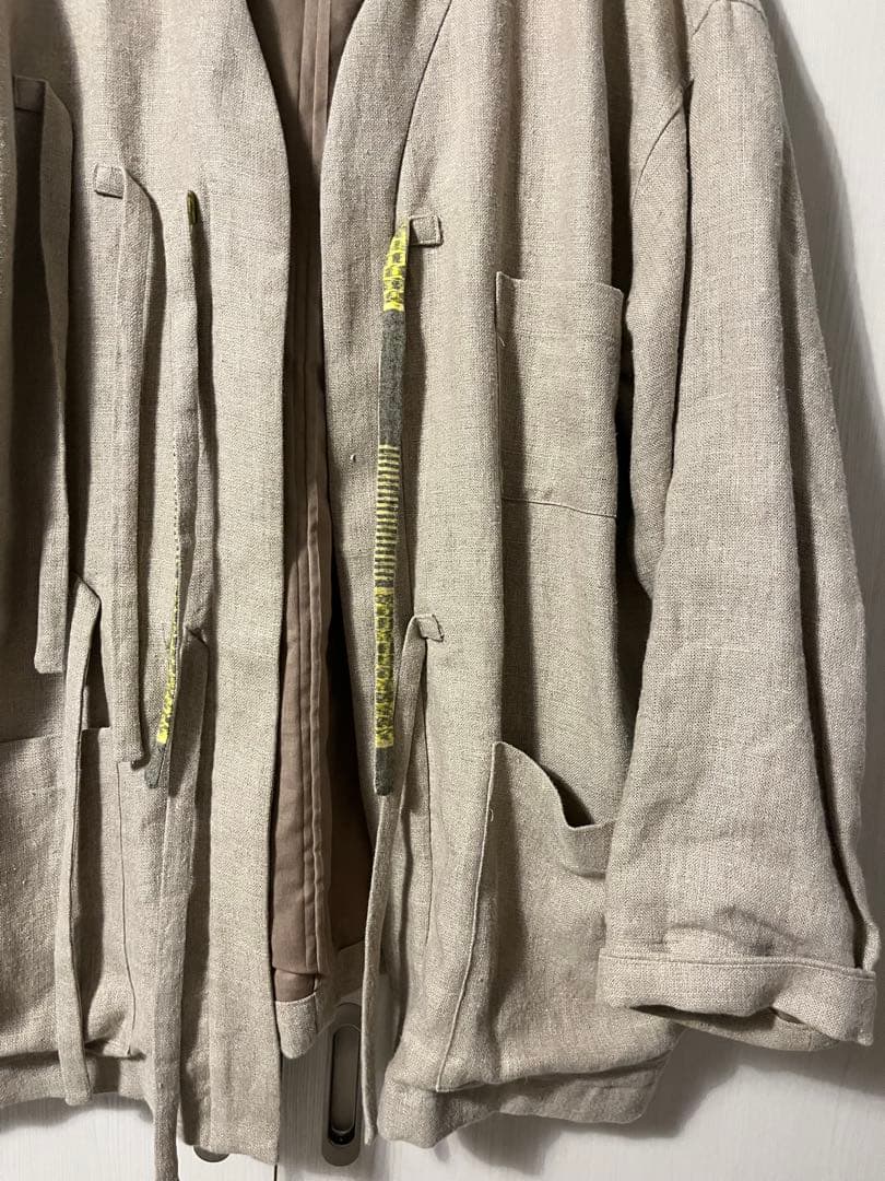 CATHRI ベージュ リネンノーカラージャケット