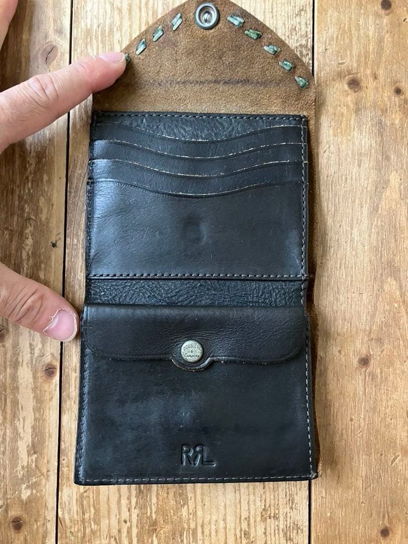RRL DOUBLERL スタッズ 折り畳み財布 黒 レザー ダブルアールエル