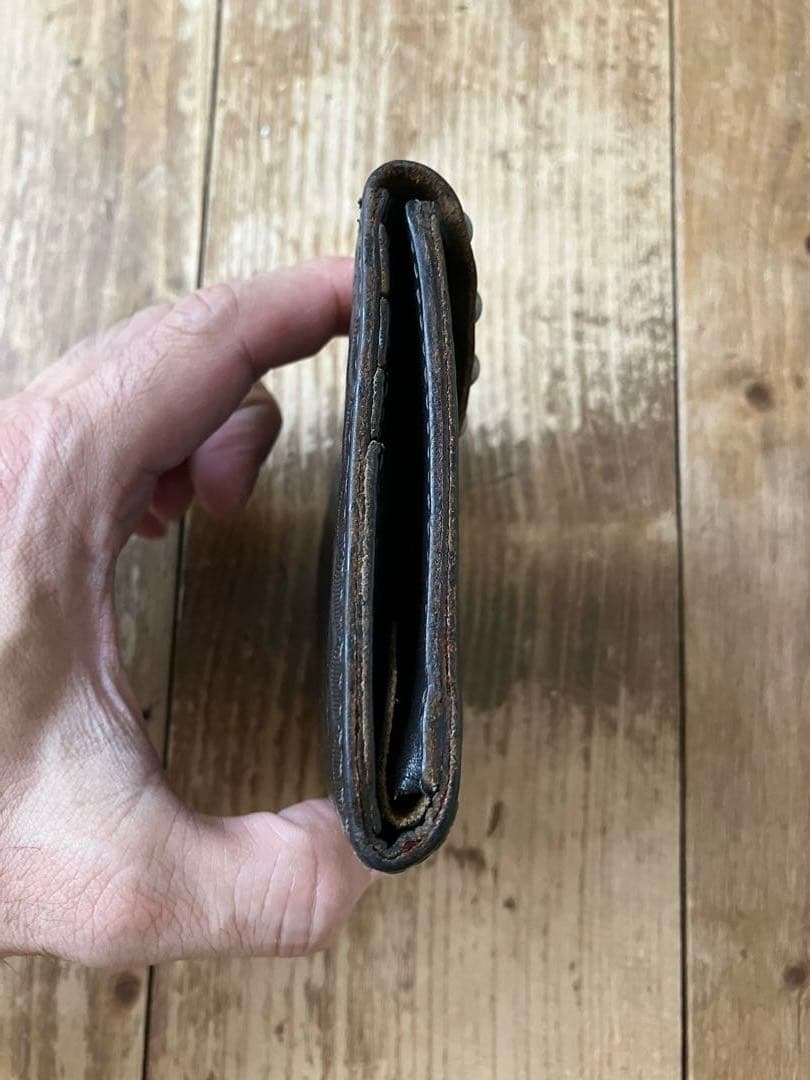 RRL DOUBLERL スタッズ 折り畳み財布 黒 レザー ダブルアールエル