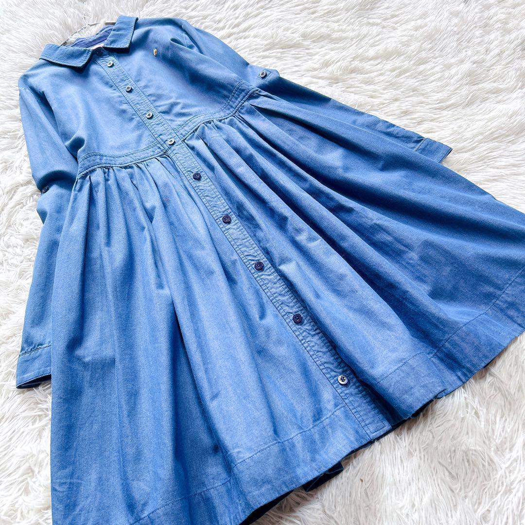 【美品】kate spade　デニムシャツワンピース　近年モデル　青　160／S
