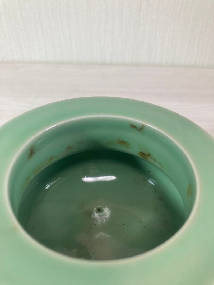 諏訪蘇山 青瓷 袴腰 香炉 純銀蓋透彫 三足 香爐 箱なし　青磁