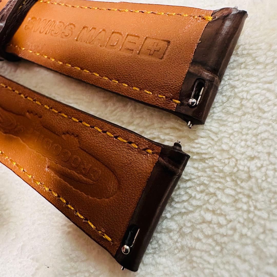 7002#21mm-18mmダークブラウン★本物クロコダイルベルト★スイス製