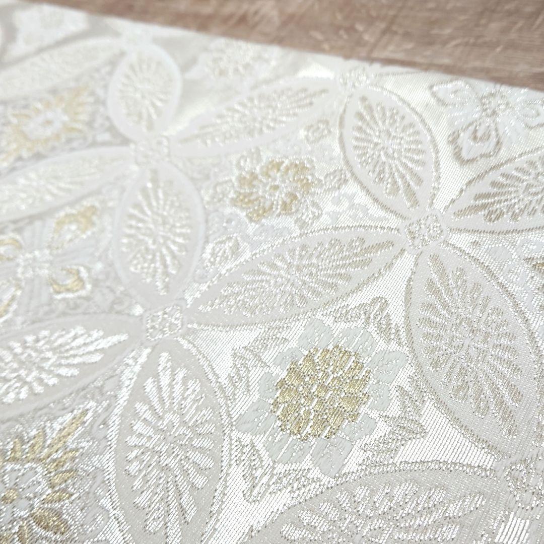 袋帯　七宝　白銀　金糸　リーズナブル　六通　お仕立て込み