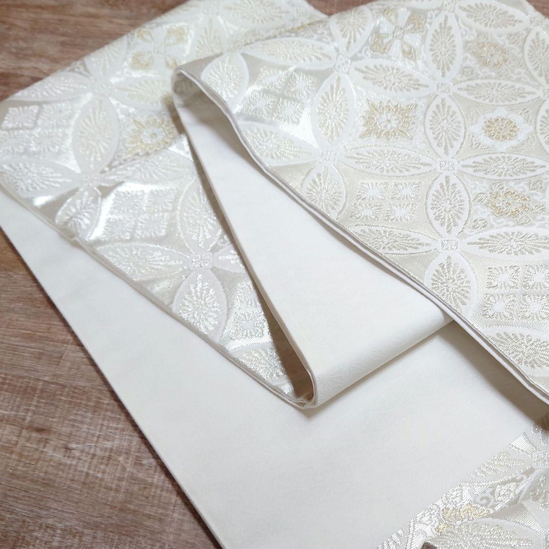 袋帯　七宝　白銀　金糸　リーズナブル　六通　お仕立て込み