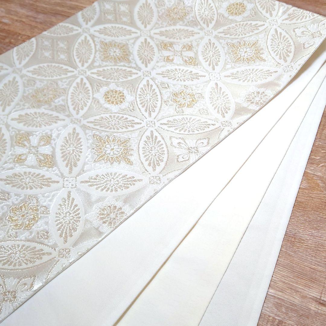 袋帯　七宝　白銀　金糸　リーズナブル　六通　お仕立て込み