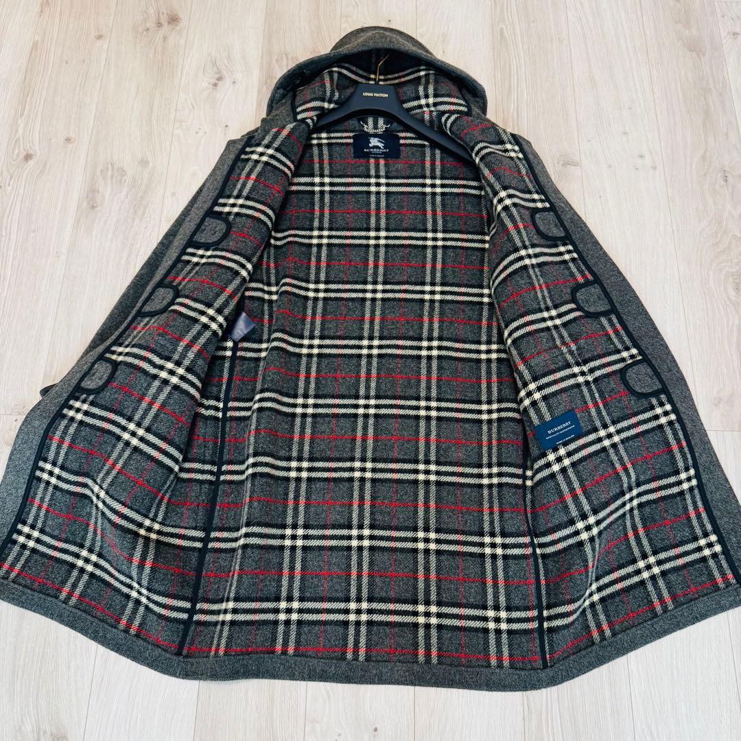 【XL相当】バーバリーロンドン　ダッフルコート　ノバチェック　グレー　英国製