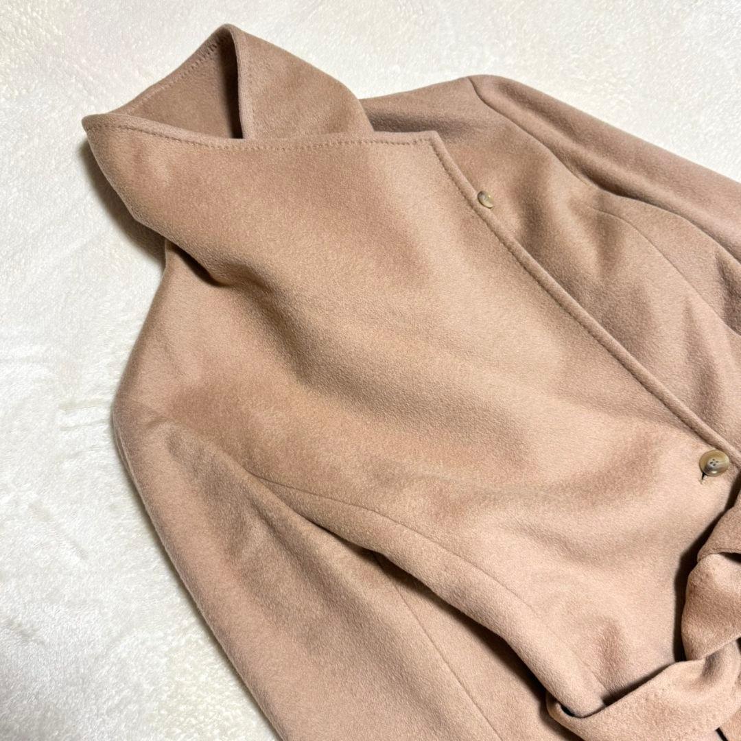 美品 ロペ カシミヤ混 ビッグカラー ロングコート ベルト キャメル 40