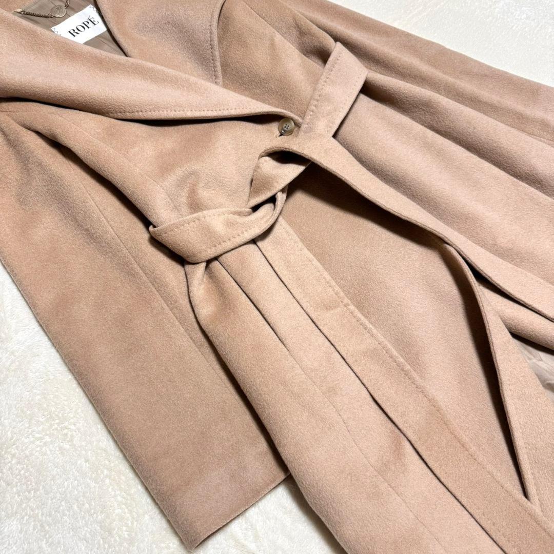 美品 ロペ カシミヤ混 ビッグカラー ロングコート ベルト キャメル 40