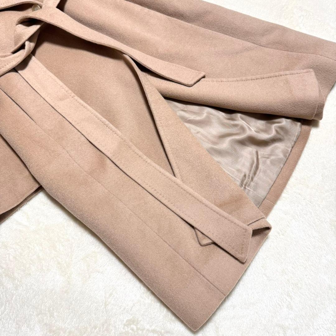 美品 ロペ カシミヤ混 ビッグカラー ロングコート ベルト キャメル 40