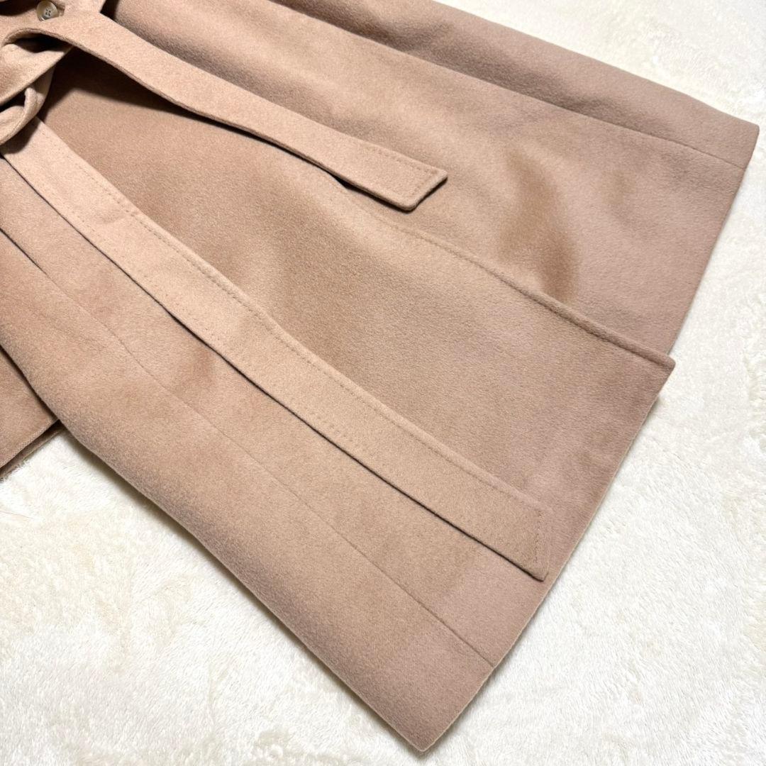 美品 ロペ カシミヤ混 ビッグカラー ロングコート ベルト キャメル 40