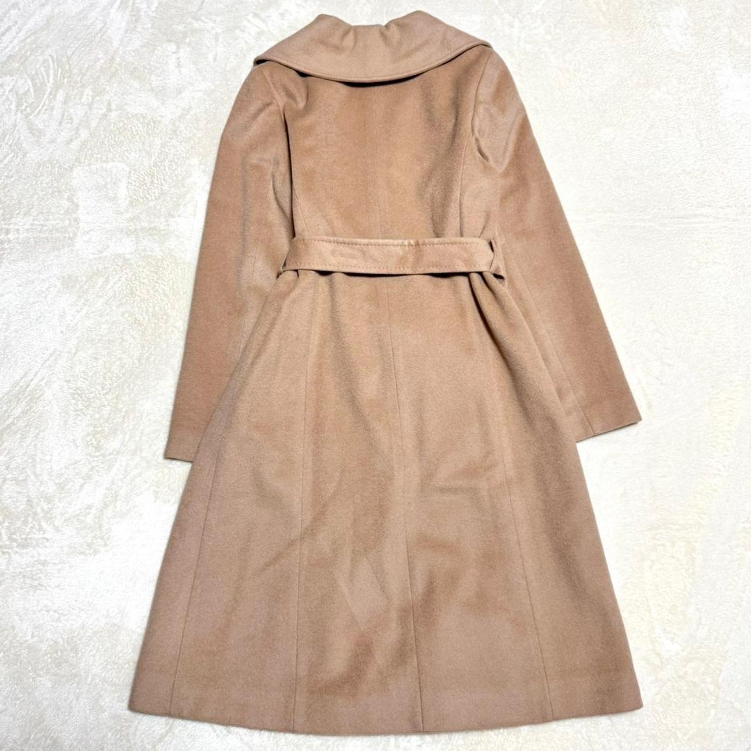 美品 ロペ カシミヤ混 ビッグカラー ロングコート ベルト キャメル 40