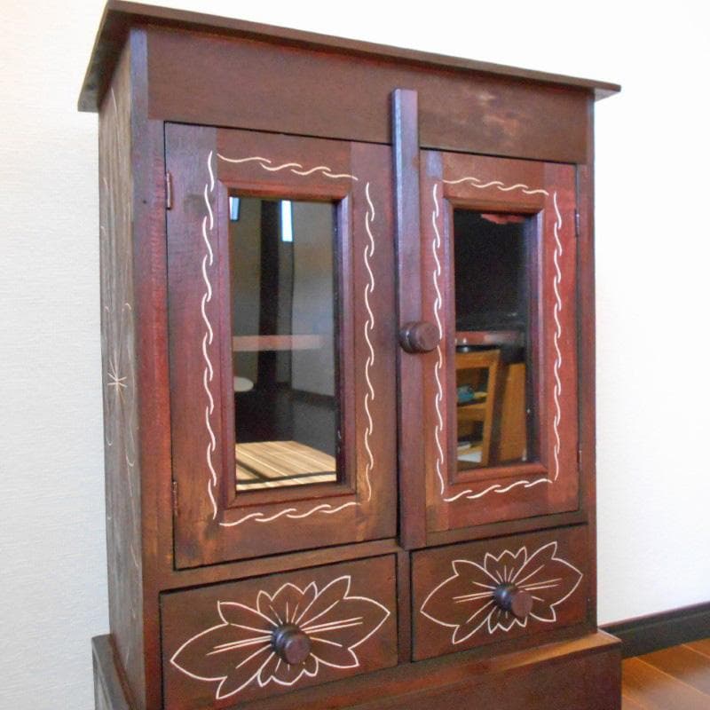 花柄模様 猫足 キャビネット アジアン家具 バリ家具 収納家具 完成品家具